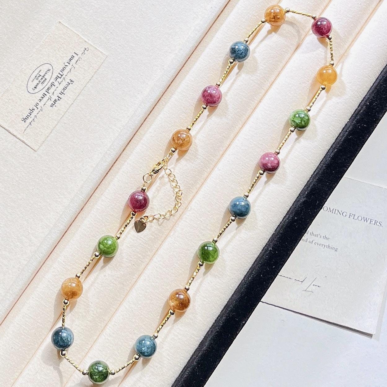 10Mm Dopamine Imitation Tourmaline Quartz Rock Design Sense Necklace Collarbone Chain Sweater Chain