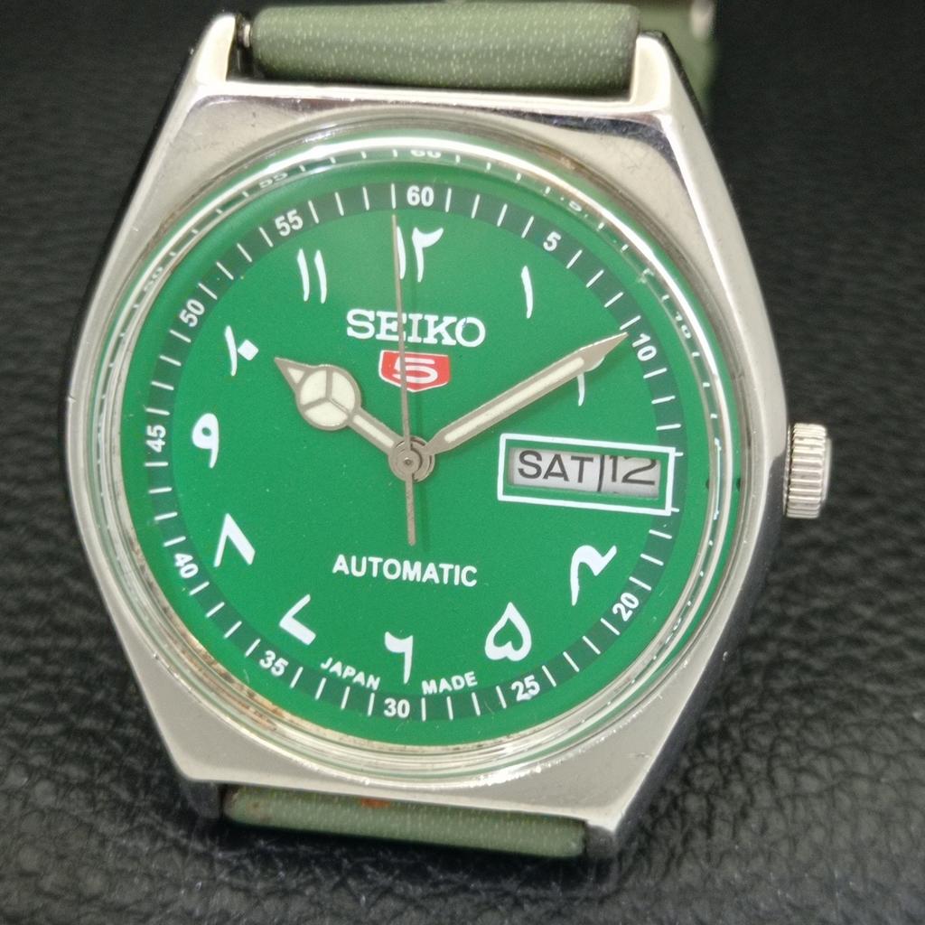 Seiko 5 AUTOMATIC 6309A JAPAN MENS VINTAGE ARABIC GREEN DIAL WATCH A701549-5 R206b-a701549