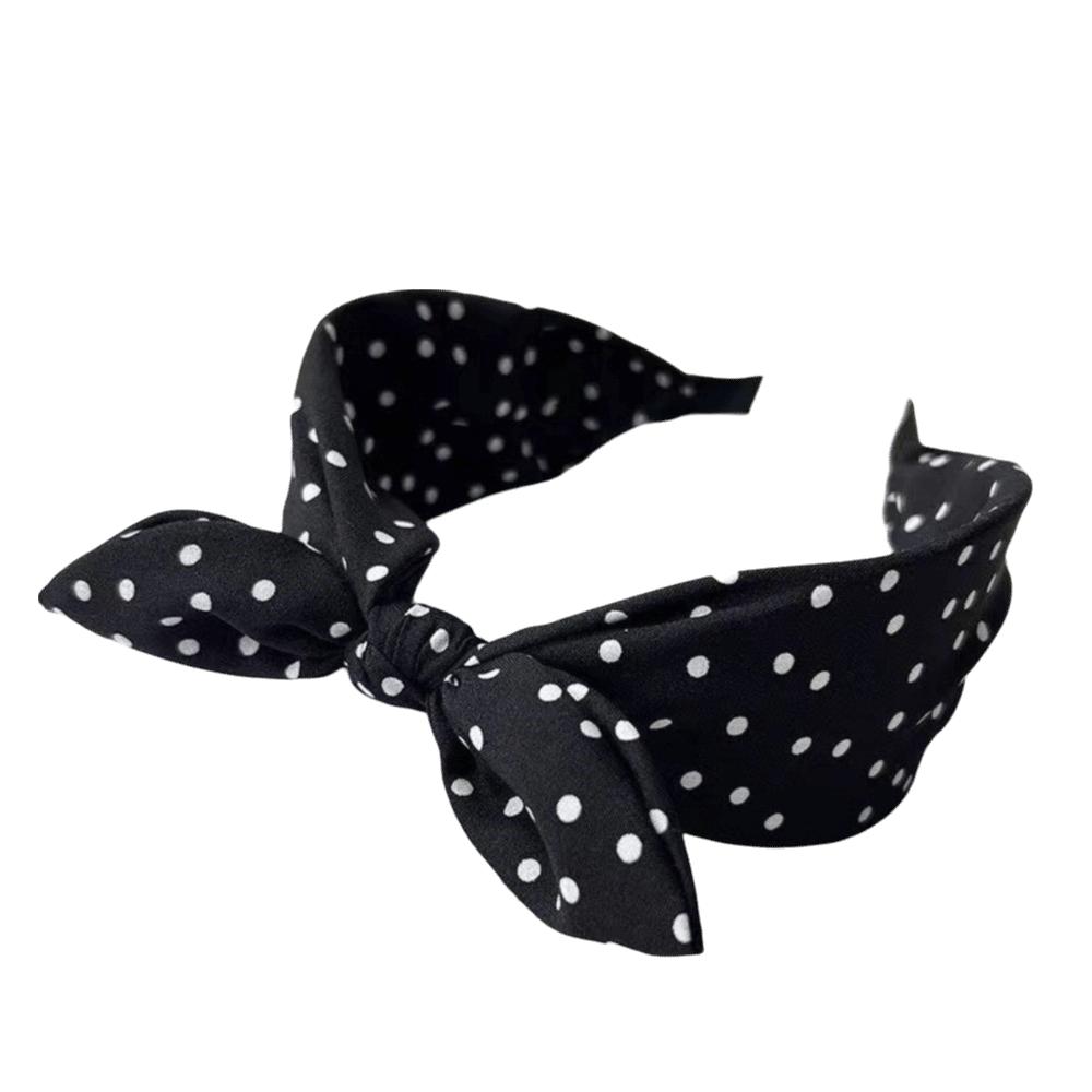 Knotted Women s Bow Hair Hoop Vintage Rabbit Ear Hairband Polka Dot Headband Girls Wear чёрный