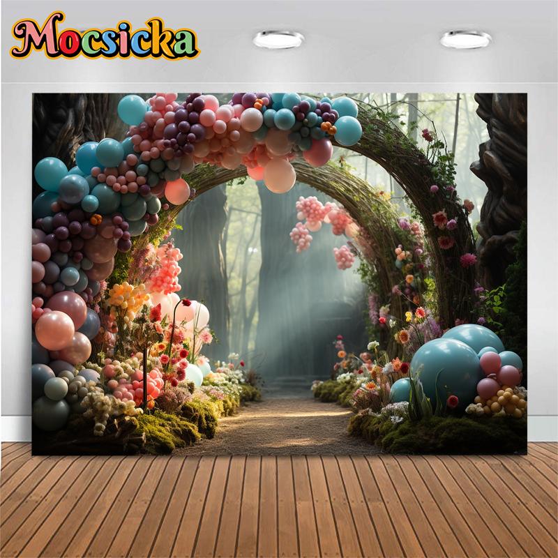 Arrière-plan d'anniversaire de bébé Photographie Nature Forêt Décoration de Pâques Ballon Mariage de Printemps Toile de Fond Accessoires de Prise de Vue Studio Photo
