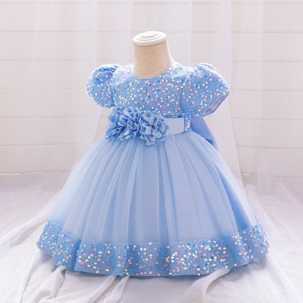 Kids Sequin Birthday Dress Summer Wedding Flower Girls Dress Toddler Baptism 1st Birthday Dress Baby Girl Clothes Princess Wedding Party Kids Costume