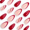 24 Pieces Simple Wear Nail Nail Sheet Solid Color French Red Corrugated Line Almond Nail Removable Nail Sheet