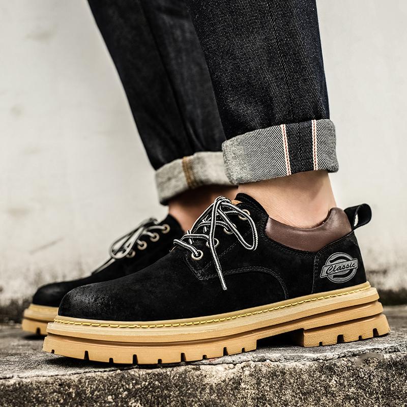 

Осенняя мужская повседневная обувь из замшевой кожи, рабочая обувь, мужские шнурованные лоферы, кроссовки на платформе, британская деловая обувь для вечеринок и платьев 39 чёрный