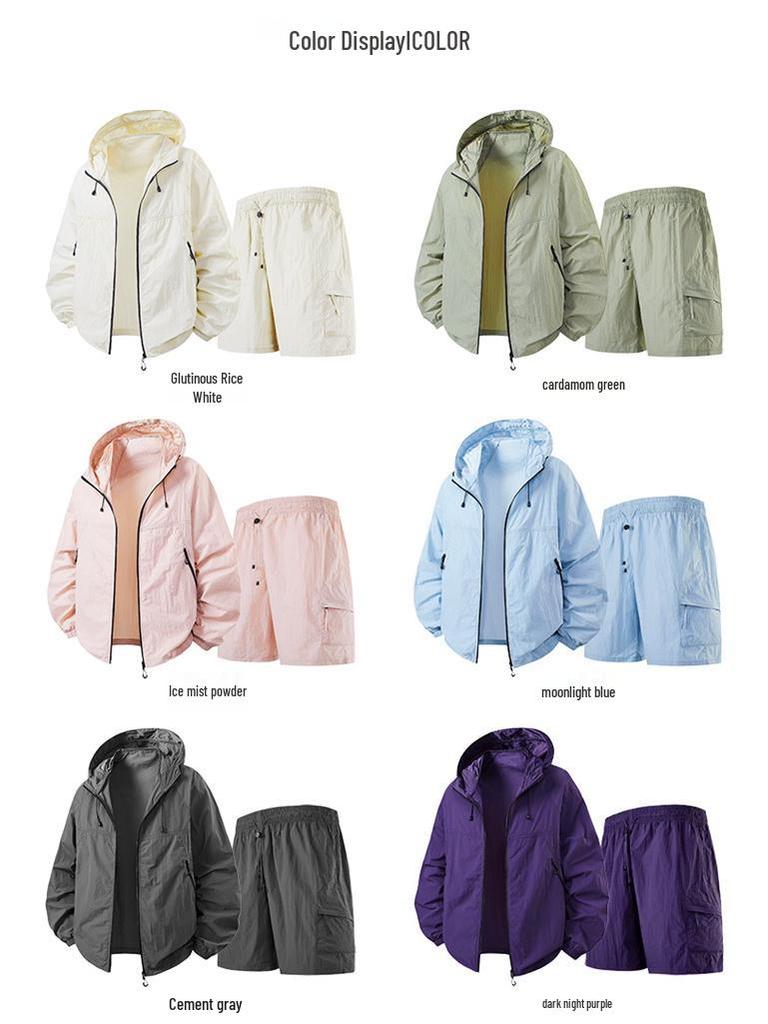 Couple's Outdoor Summer UV-Protection Hooded Ice Silk Sport Suit Set