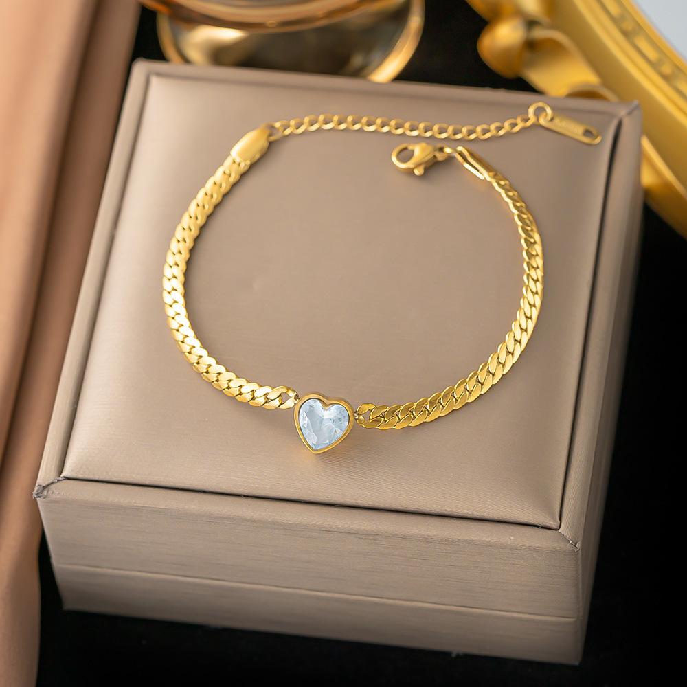 French Titanium Steel Heart Choker Necklace And Bracelet Set Sweet Peach Heart Tassel Design Women Jewelry