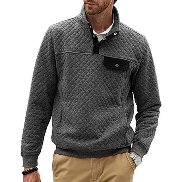 Herren Stehkragen Gitter Langarm Sweatshirt Vintage Kontrastfarbe Pullover