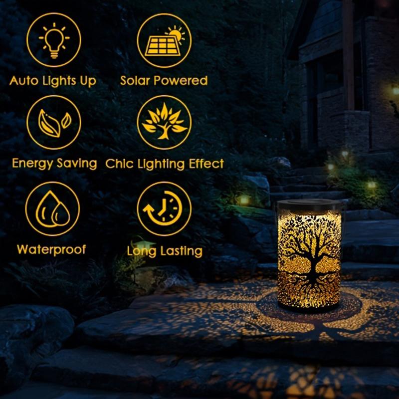 Vintage Metal Hanging Solar Lantern, Waterproof Outdoor LED Decor Lamp, Solar Powered Tree Light For Garden Yard Lawn Patio Hanging Decoration
