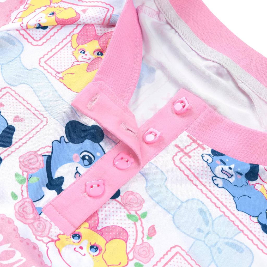 Adult Silky Pajama Set Love Long Sleeves and Size L [LittleForBig] (2-Piece Set) "Ao-chan's Story" Pants, Loungewear, Stretchy, Unisex, Pink,