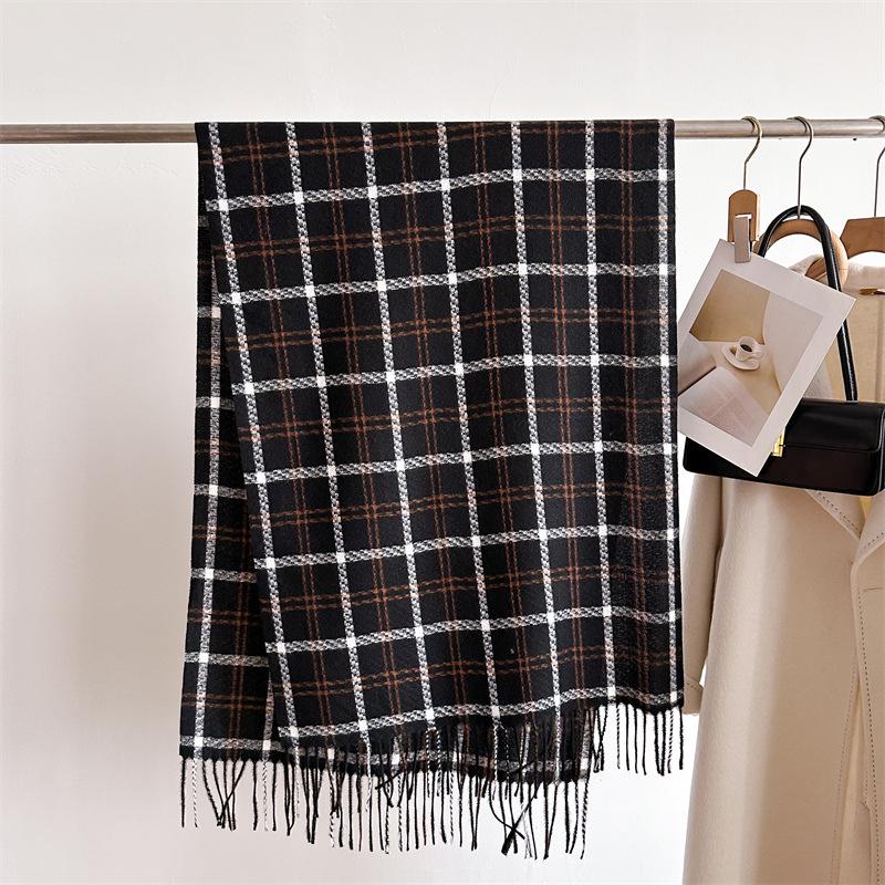 Unisex Korean Plaid Thick Winter Scarf with Tassels - Imitation Cashmere Shawl
