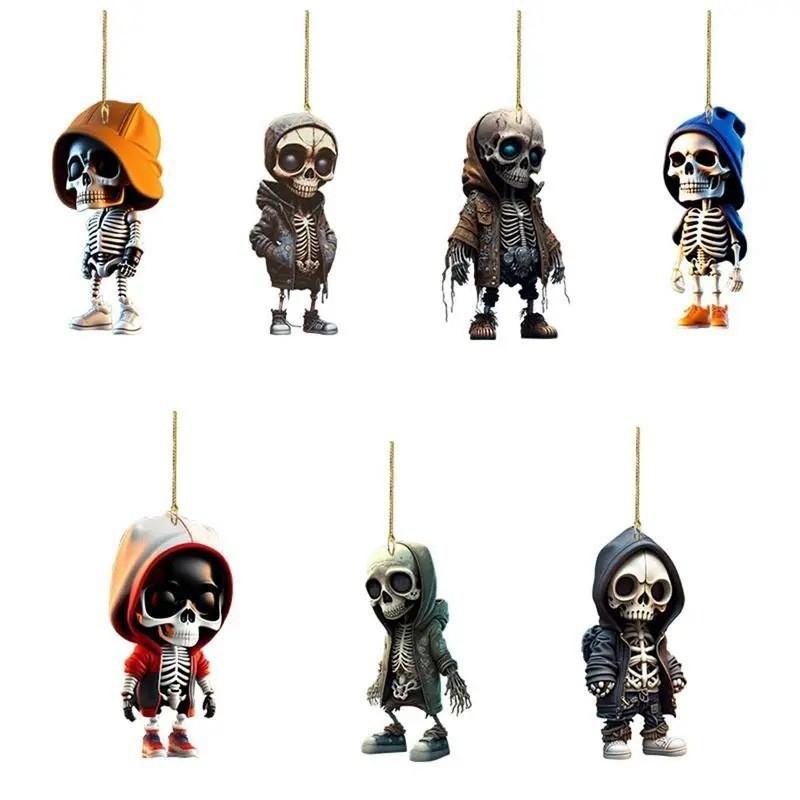 Acrylic Playful Skeleton Car Hanging Decoration Colorful Halloween Accessory Car