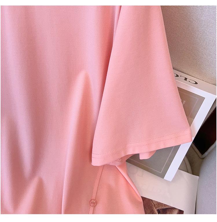 Plus Size Loose-Fit Mid-Length Short-Sleeve Round Neck T-Shirt for Women (Sizes 200/300/350 jin) 7163