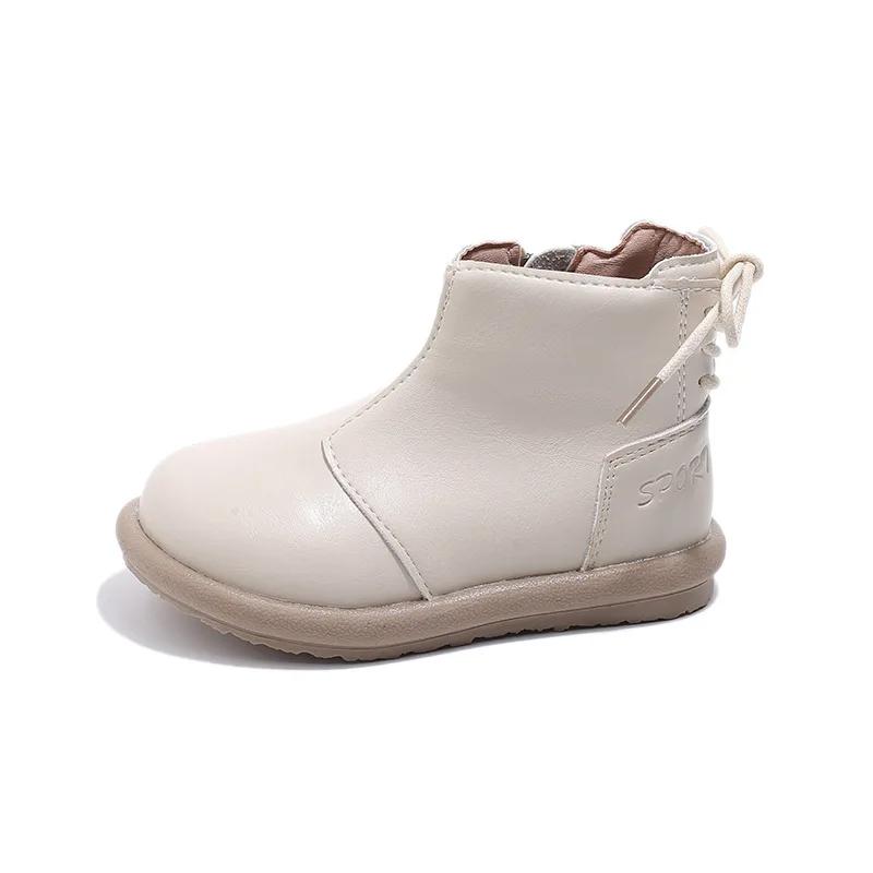 2024 Children Leather Shoes for Girl Autumn New Fashion Versatile Korean Style Soft Anti-slippery Side Zipper Casual Short Boots