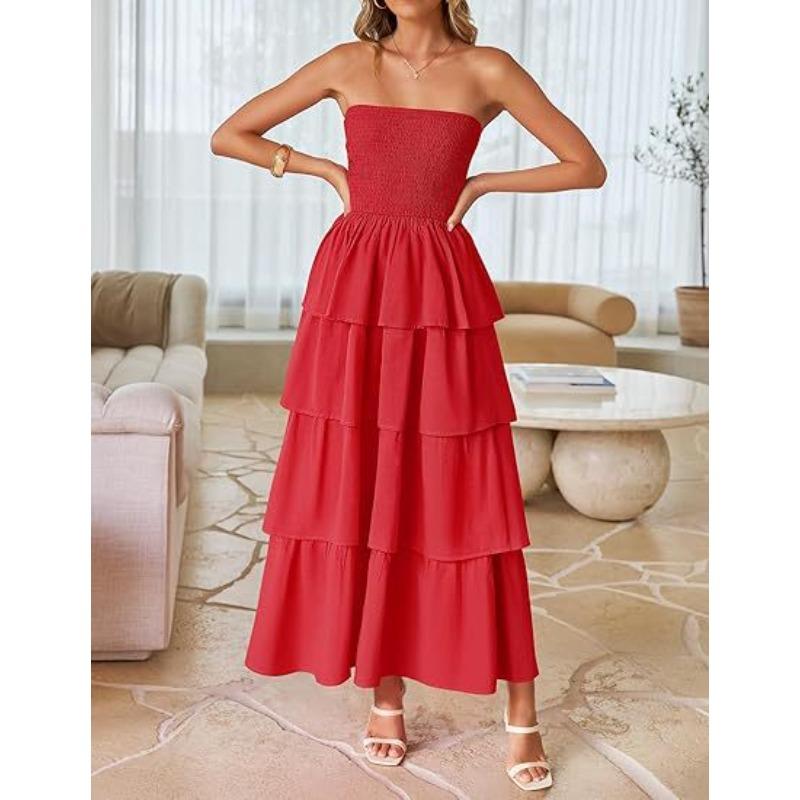 Women's Explosive Sleeveless Off-the-shoulder Pleated Layered Tube Top Long Vest Skirt