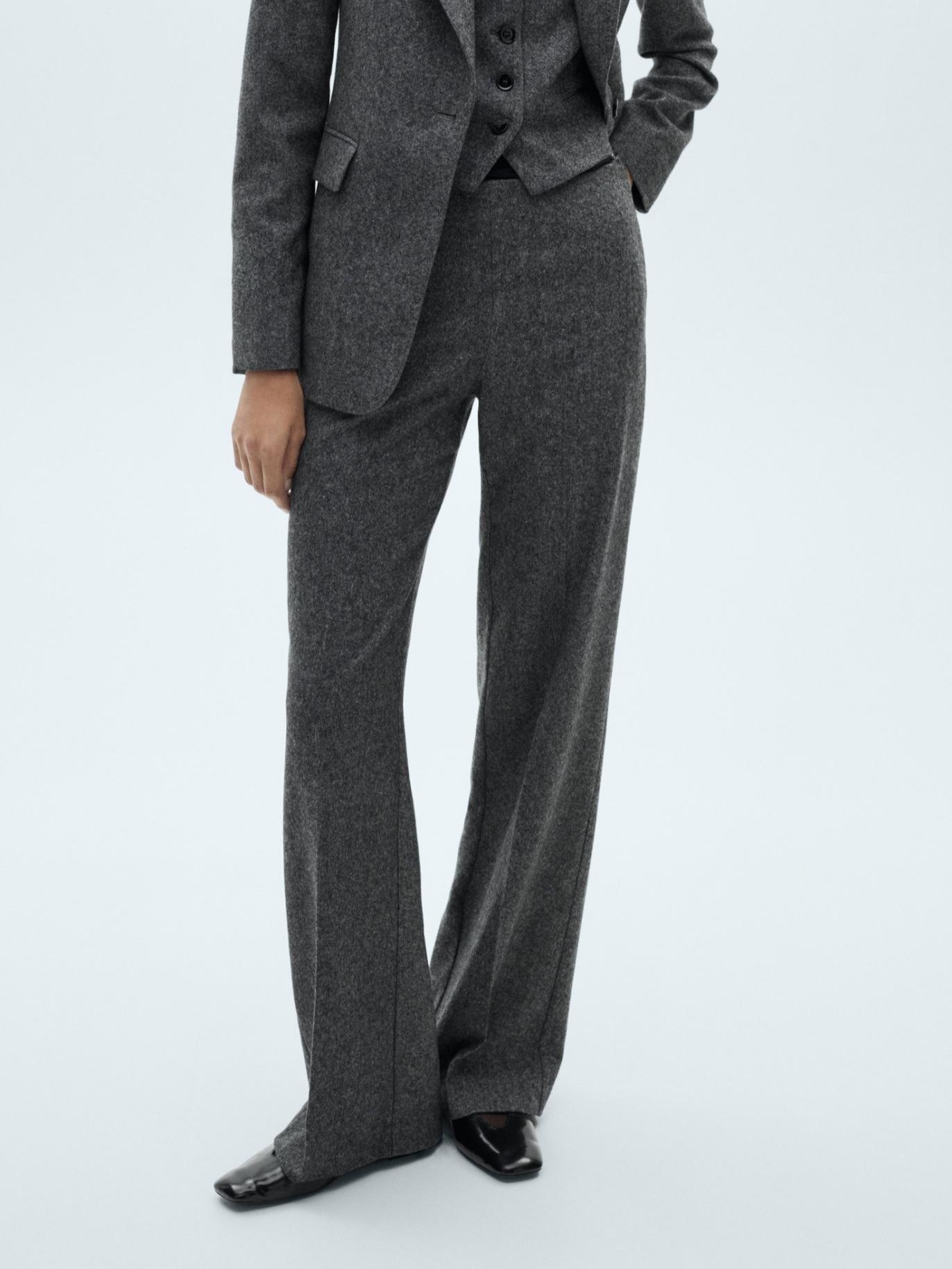 Women s High-Waisted Dark Gray Wool Straight-Leg Pants Small серый