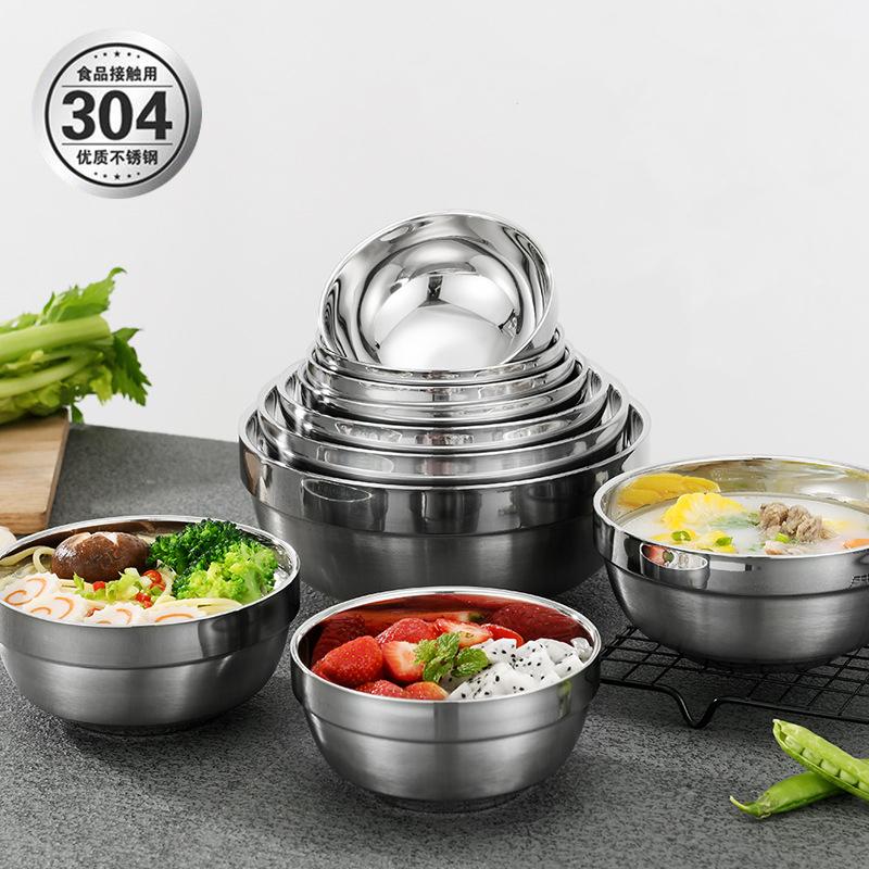8 Size Stainless Steel Rice Soup Fruit Salad Bowl Snack Bowls Silver Tableware For Home Kitchen Food Container Accessories