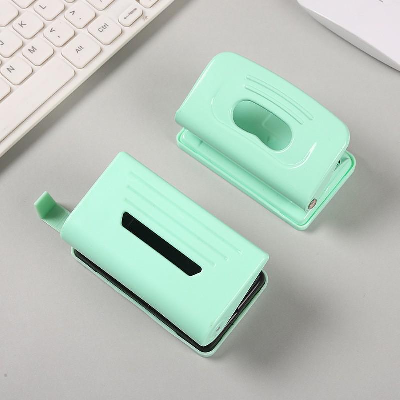 Effort-Saving Double-Hole Loose-Leaf Binder Punch with Ruler - Macaron Colors, Metal Office Tool