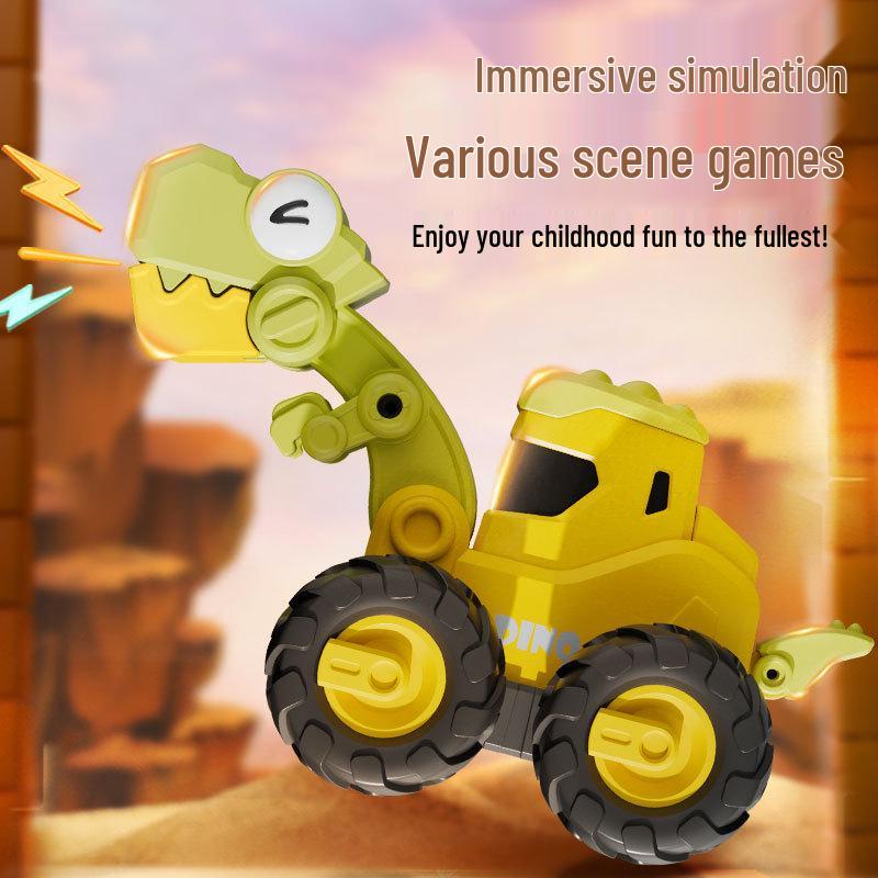 Dinosaur-Themed Pull-Back Toy Car Set: Excavator, Bulldozer & High-Speed Rail