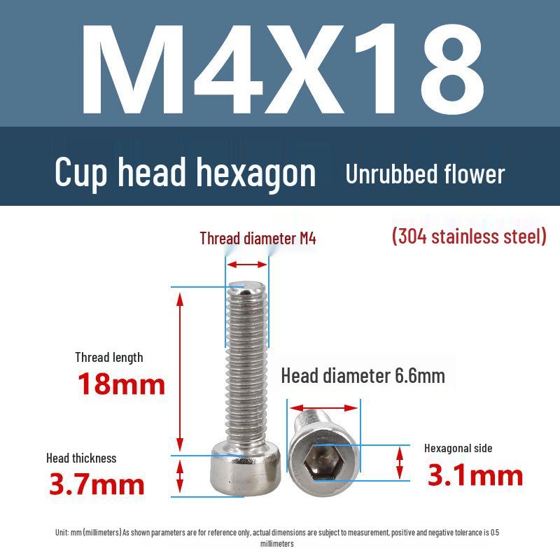 Yigu 304 Stainless Steel Socket Head Cap Screw, M2-M6 Cylindrical Head, Full Thread, Non-Knurled