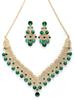 Inspiring Fashionable AD Stone Diamond Studded Gold Plated Green Choker Necklace with Dangle Earring Jewellery Set