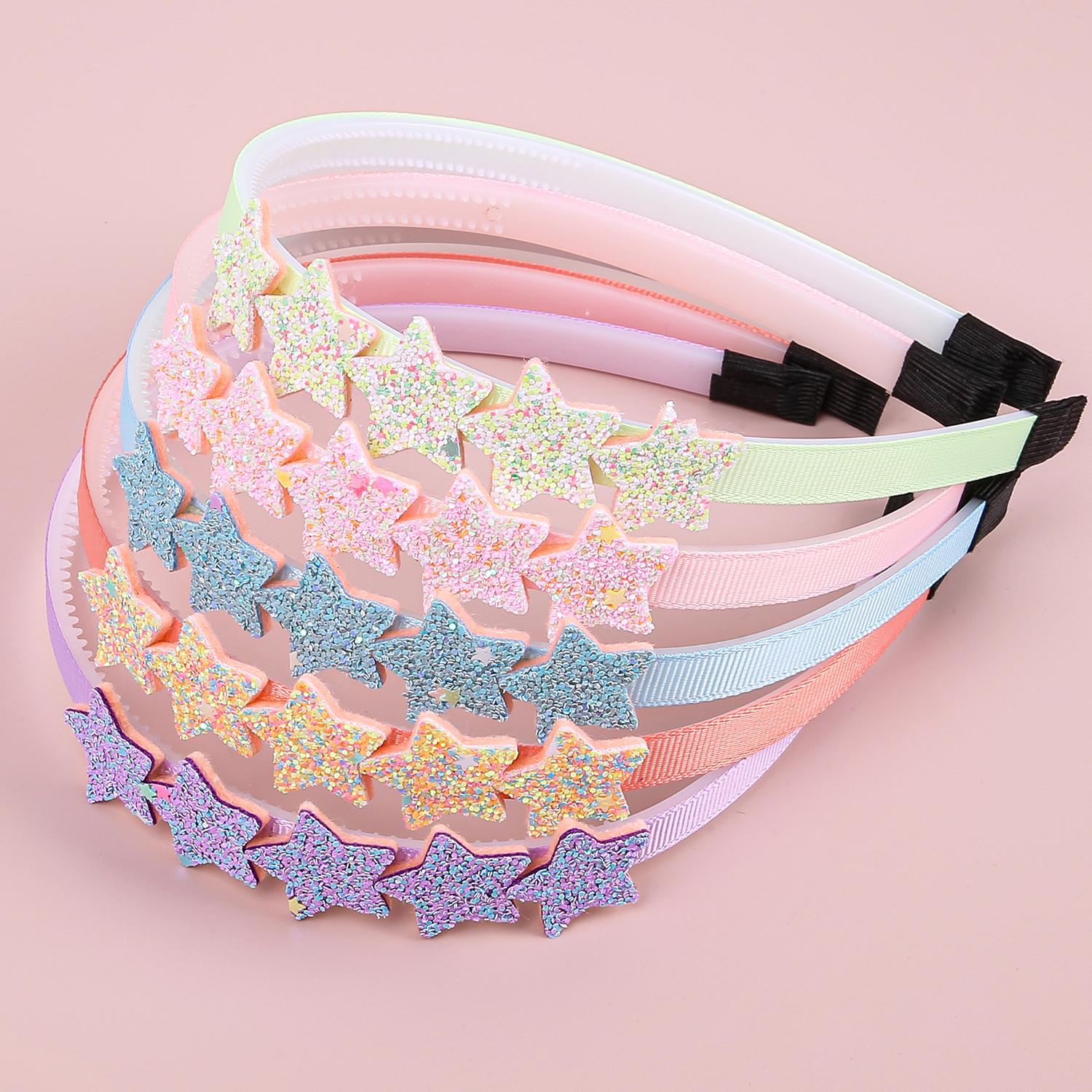 

5 шт. блестящих повязок на голову со звездами для девочек, сверкающие повязки на голову с сердечками для девочек, цветочные повязки для волос, детские аксессуары для волос для вечеринки, школы