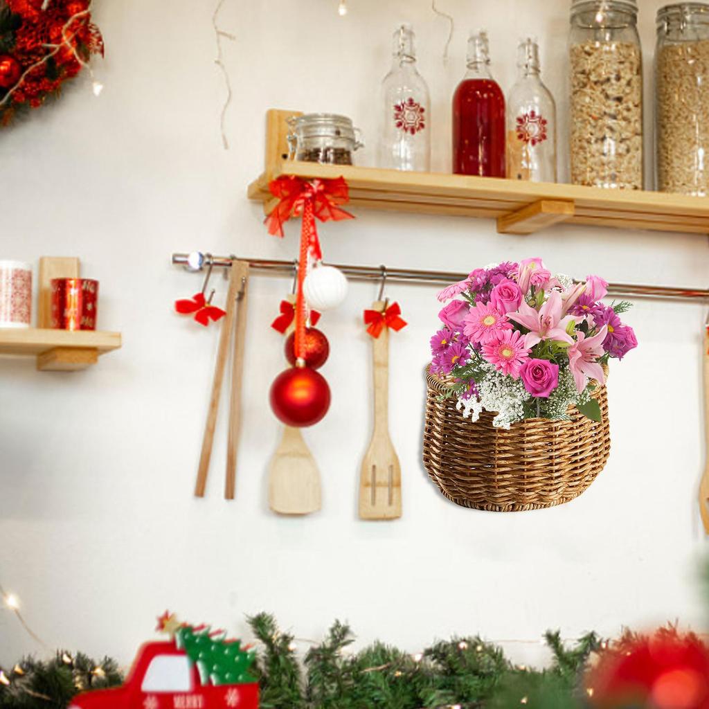 Hangable Kitchen Storage Basket Imitated Rattan Small Hangings Organizer Basket Organizer with Handle for Kitchen Ginger Garlic