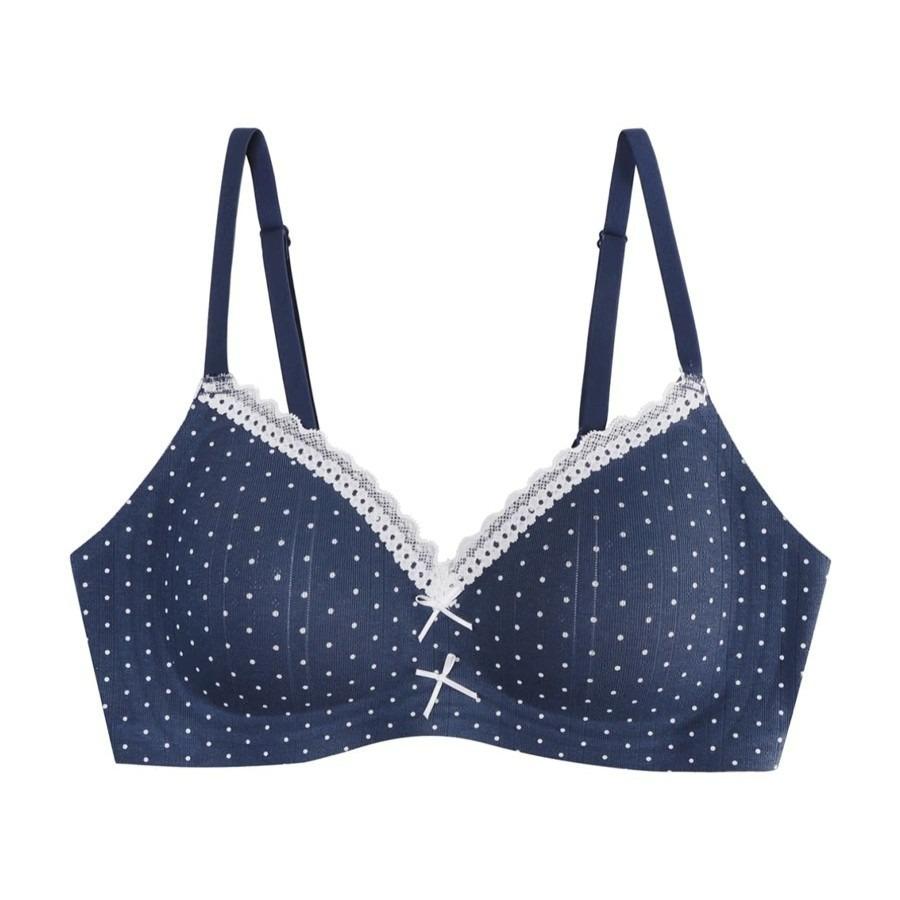 The same floral lace edge V-neck underwear, women's small breasts gathered and supported, sub-breasts breathable bra cover thin