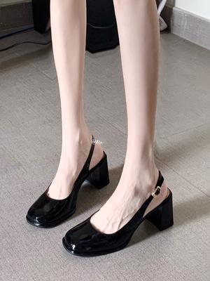 Buty Mary Jane dla dzieci z kwadratową głową, nowe, z tyłu, z pustą torbą, sandały z jednym słowem, wysokie obcasy, gruby obcas, pojedyncze buty damskie