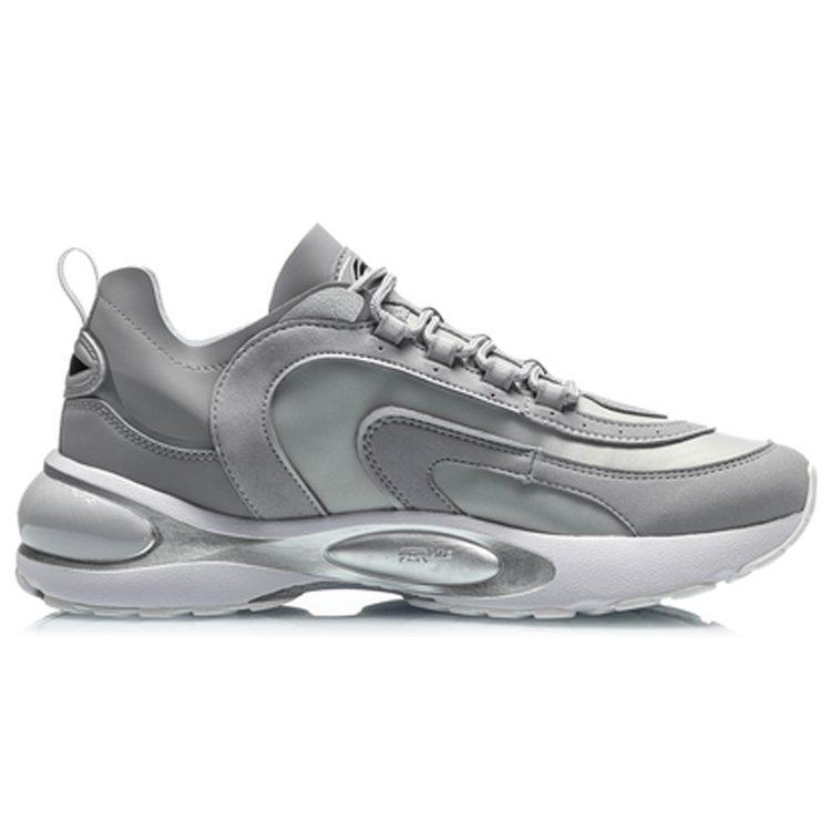 Li Ning Synthetic Leather, TPU Slip Resistant Abrasion Resistant Low Top Running Shoes Men's Snow Gray ARHQ063-4