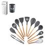 12-Piece Silicone Kitchen Utensil Set with Wooden Handles - Includes Spatula, Slotted Spoon, Frying Spatula, and Baking Tools