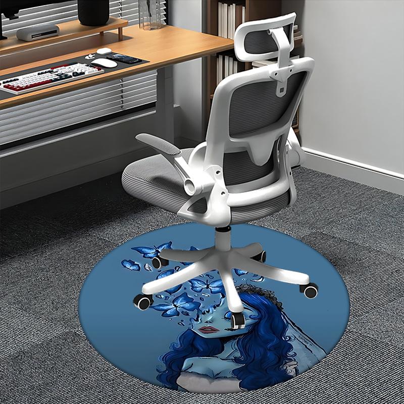 

Blue Butterfly Chair Mat Round Carpet for Home Decor, Office Use, Bedroom, Living Room, Gift Idea0142b 80cm by 80cm