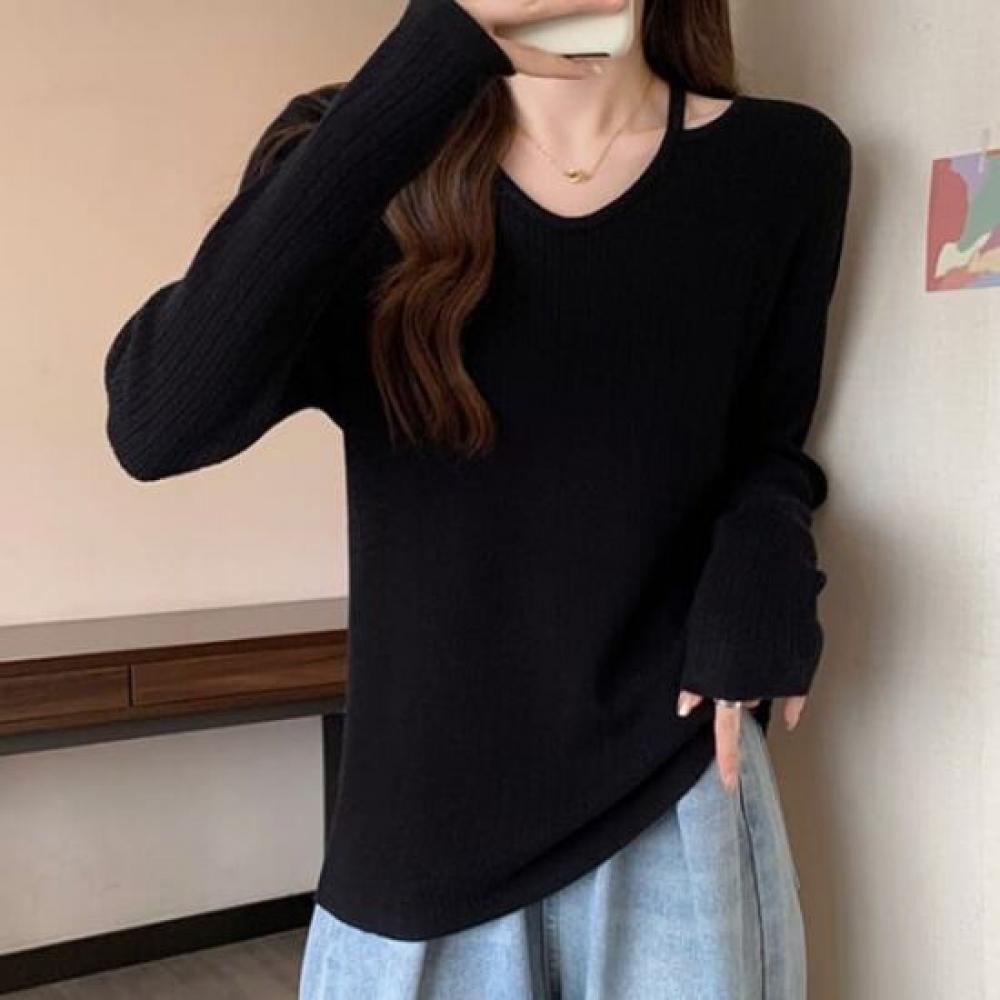 NaVaVa Women Ribbed V Neck Long sleeVe Knit Top Nk3194