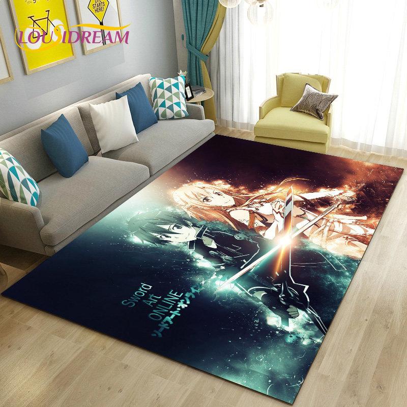 SAO Sword Art Online Anime Area Rug Large,Carpet Rug for Living Room Bedroom Sofa Doormat Decoration, Non-slip Floor Mat Cover