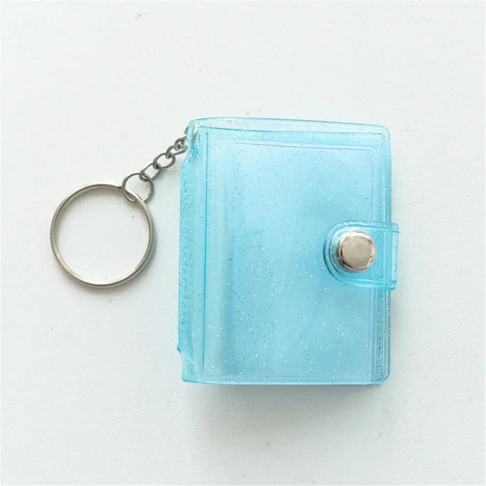 Portable Key Chain 2 Inch 2 Inch Photos Holder Photo Album for Mini Photo Sticker Jelly Color Card Holder 16 Pockets
