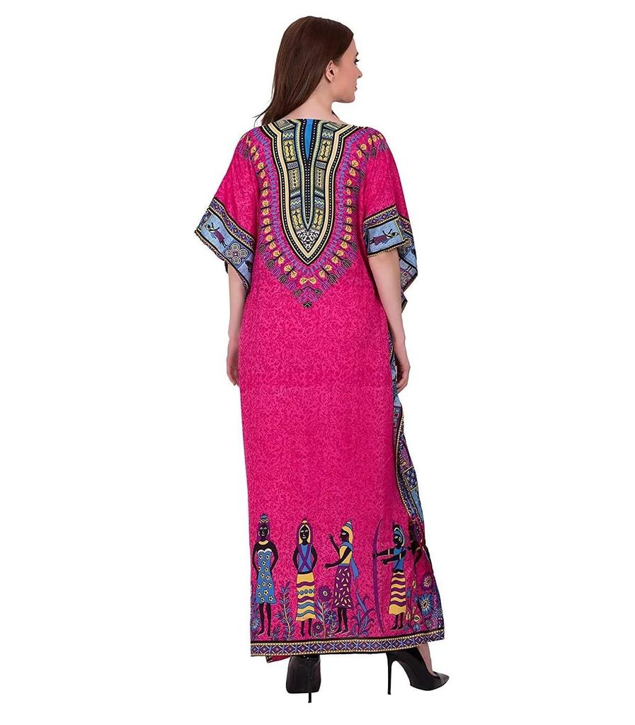 TreegoArt Fashion Women's Polyester Long African Kaftan Caftan Printed Adjustable Boho Dress Nightwear Maxi Gown