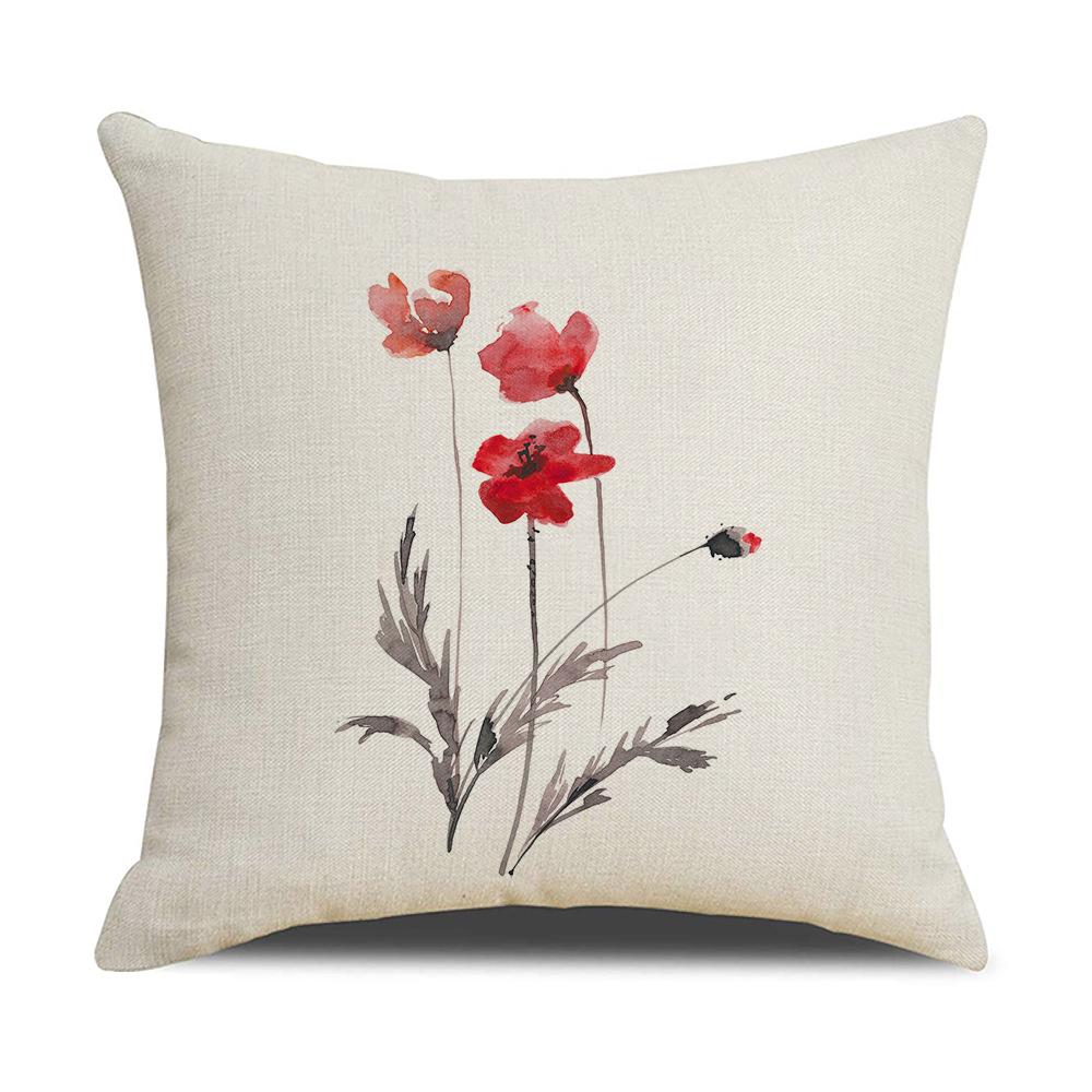 Chinese Style Series Ink Flower and Grass Print Pillow Linen Print New Chinese Style Home Sofa Pillow Living Room Bedroom