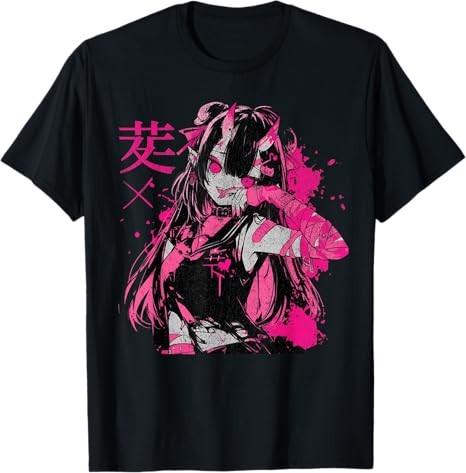 Anime Vaporwave Waifu Grunge Demon Black TShirt S