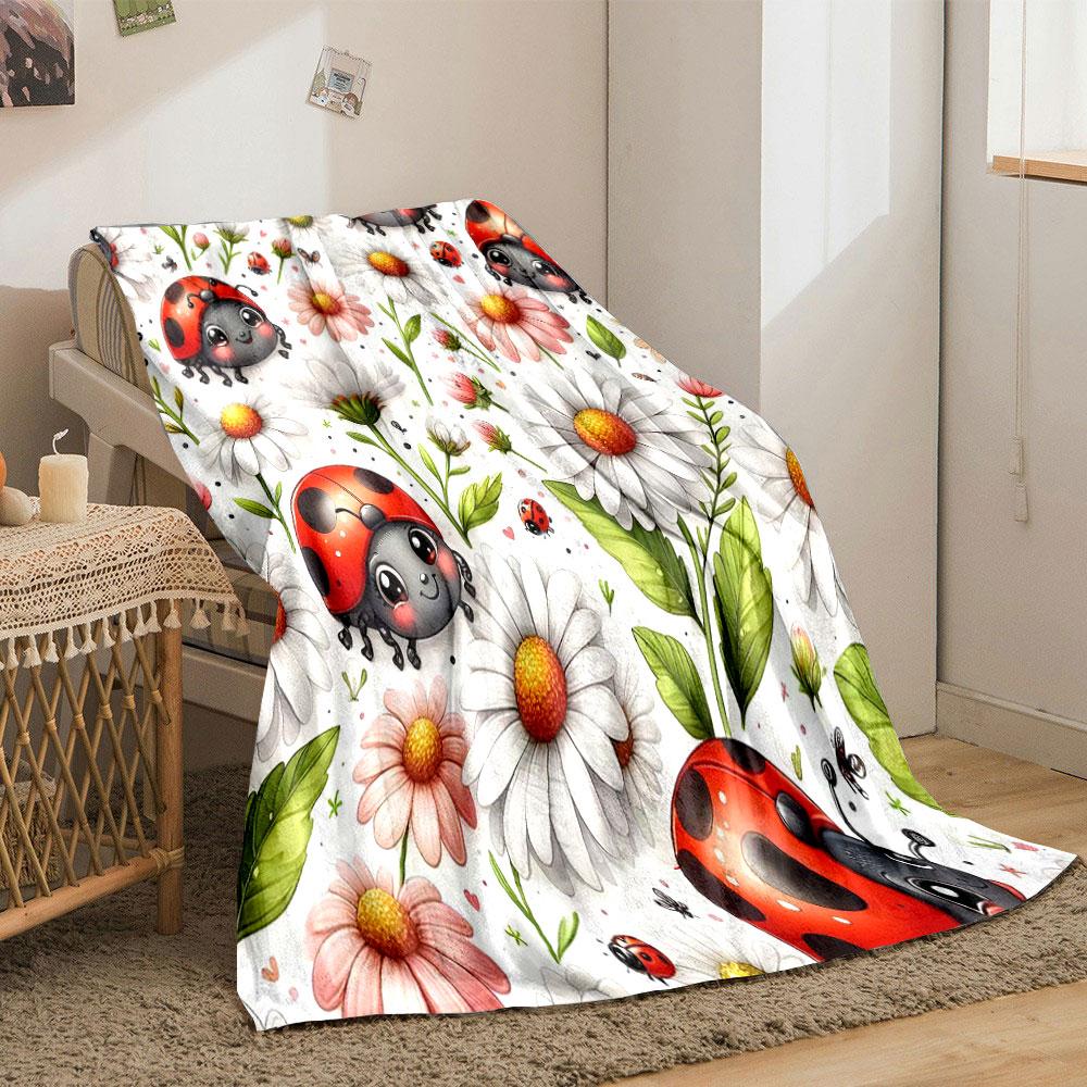 Cute Ladybugs and Daisies Pattern Print Blanket Soft and Cozy Perfect for the Living Room Bed Sofa or a Nap,gift