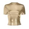 Women's Spring New Fashion Metallic Round Neck Short Sleeve Skinny T-Shirt Top