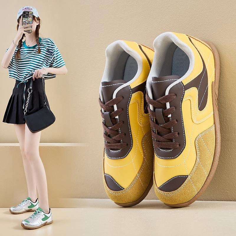 Fashion German Training Shoes Women 2024 New Genuine Leather Women Sneakers Flat Lace-up Retro Large Size Forrest Gump Shoes Women