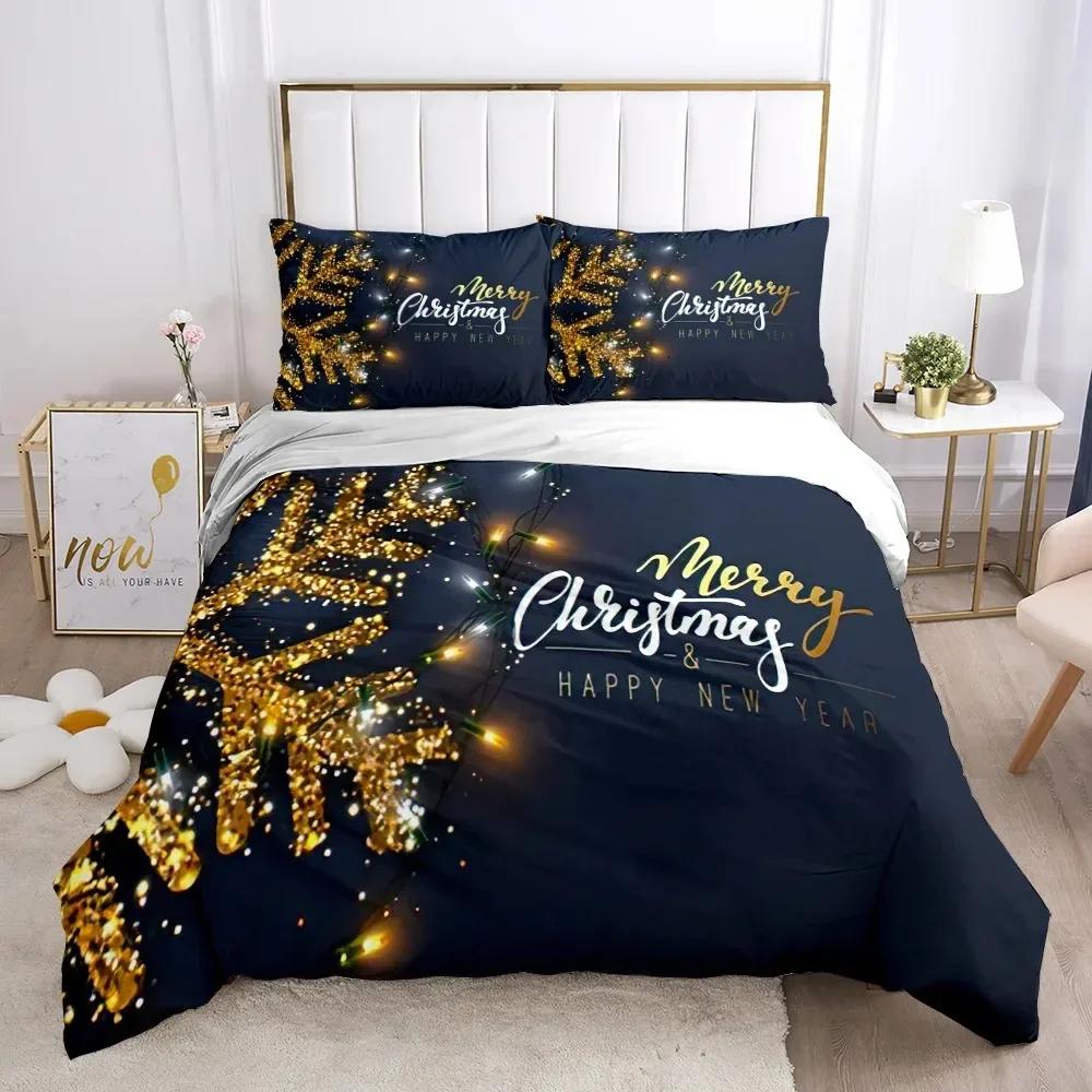 Chirstmas Påslakan Barns sovrum 3D Tecknad Merry Chirstmas Enkelsängset Polyester Jultomten Gott Nytt År påslakan