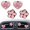Pink Rhinestone Love Heart Flower Car Air Vent Perfume Clip Goddess Style Interior Ac Decoration Metal Solid Type 60g