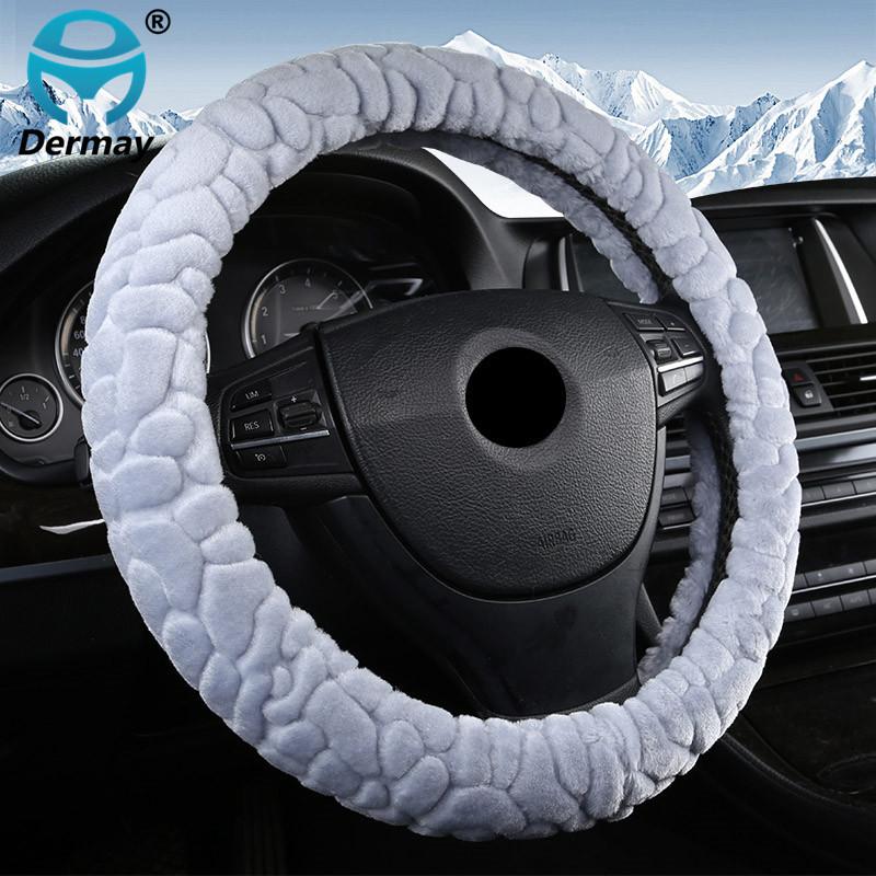 DERMAY Plush Steering Wheel Cover Short Fur Non-slip Design M Size for Vw Passat Bmw Kia Chevrolet Etc. 95%Cars Winter 2017 New