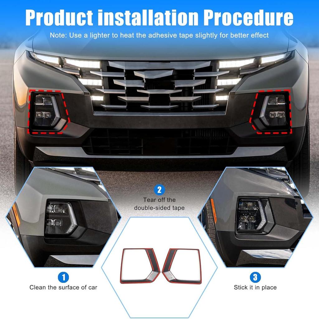 Front Fog Light Frame Cover Trim for Santa Cruz 2022 2023 2024 Accessories, ABS Car Fog Light Lamp Guard Cover Decor 2Pcs, Carbon Fiber Pattern