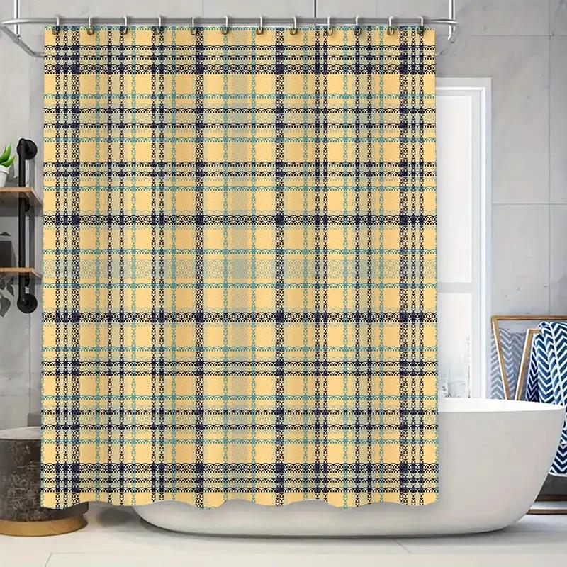 

Plaid Bath Curtain Set Waterproof Polyester Shower Curtains With Rod Pocket Modern Decor For Bathroom 180X240Cm Customizable Siz W60H190(CM)-1 Pcs