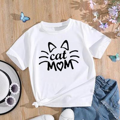 (Tamanho asiático) Camiseta feminina estampa gato cara aquarela estilo tendência top moda feminina roupas manga curta camisetas gráficas