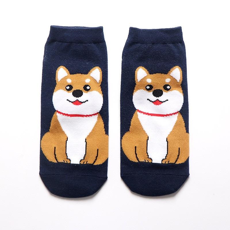 Cute Dog Cartoon Socks for Women Breathable Boat Socks