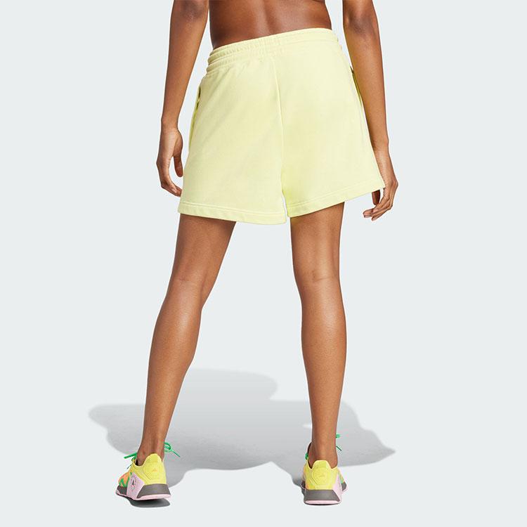 Adidas Truecasuals Terry Shorts With Small Logo Print And Drawstring Women Bottoms Pink Yellow IT8275