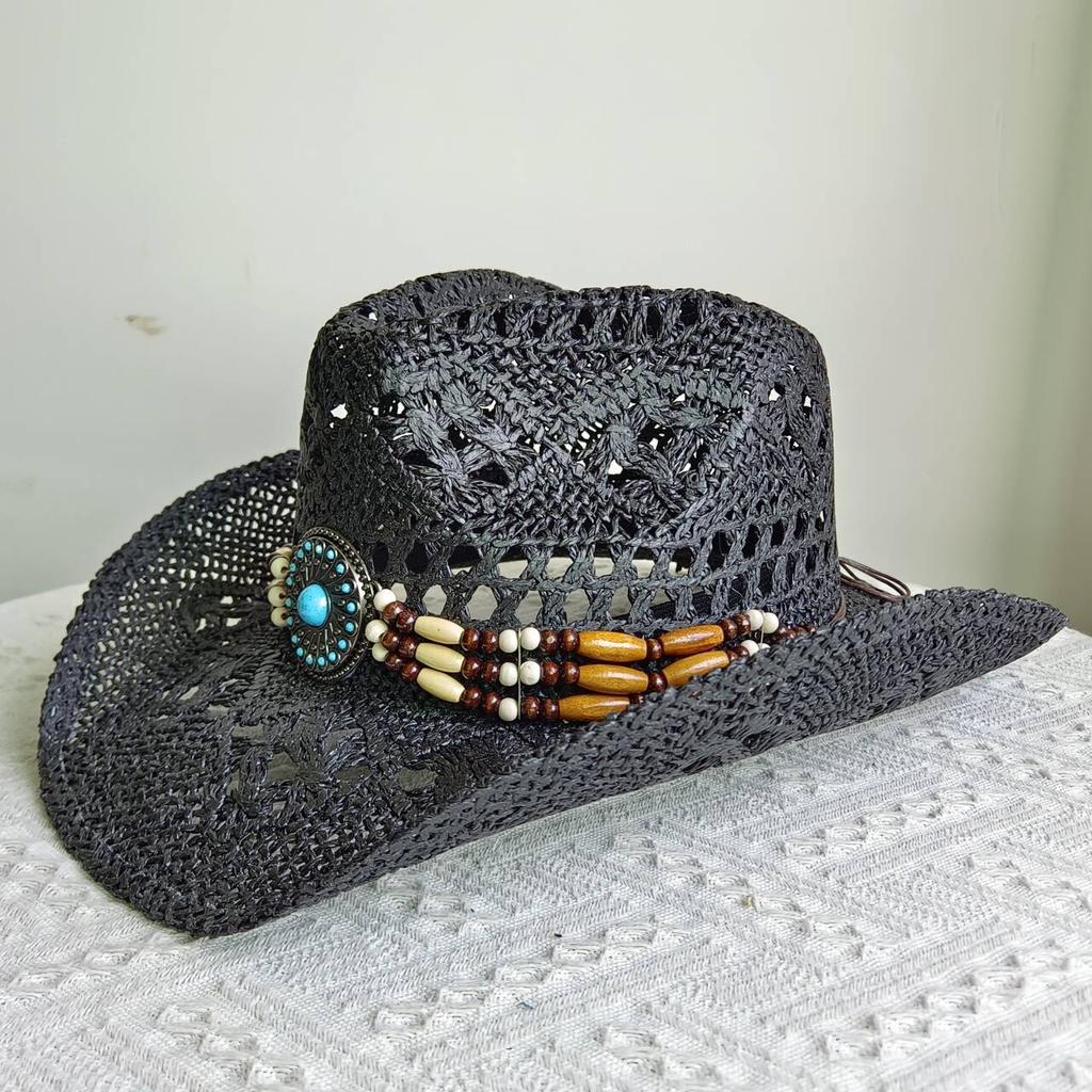 Nuevo sombrero de paja de vaquero occidental unisex estilo nacional sombrero jazz sombrero para el sol sombrero de sol para exteriores sombrero casualNuevo sombrero de paja de vaquero occidental unise