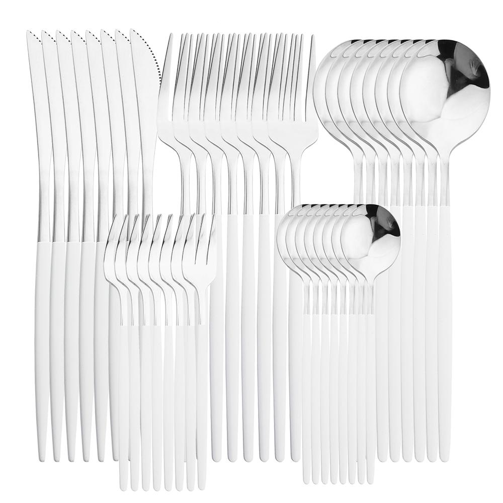 Set di Posate d'Argento da 40 Pezzi Posate in Acciaio Inossidabile Coltello da Cena Occidentale Forchetta Cucchiaio Stoviglie Cucchiaini da Tè Forchetta per Frutta e Torta Cucina