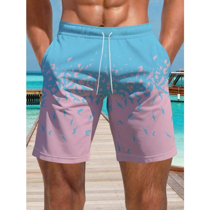 Men's Lemon Striped Print Board Shorts Quick Dry Beach Swim Trunks